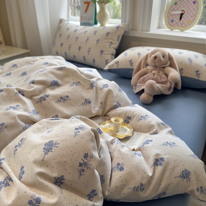 91家纺网 家纺一手货源 找家纺 如意朵 2026新款全棉棉麻印花四件套 星落