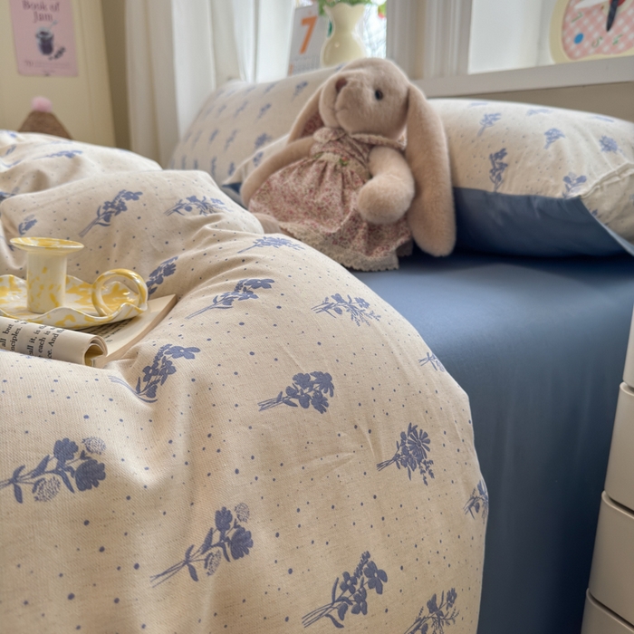 91家纺网 家纺一手货源 找家纺 如意朵 2026新款全棉棉麻印花四件套 星落