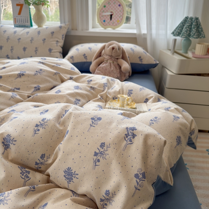 91家纺网 家纺一手货源 找家纺 如意朵 2026新款全棉棉麻印花四件套 星落