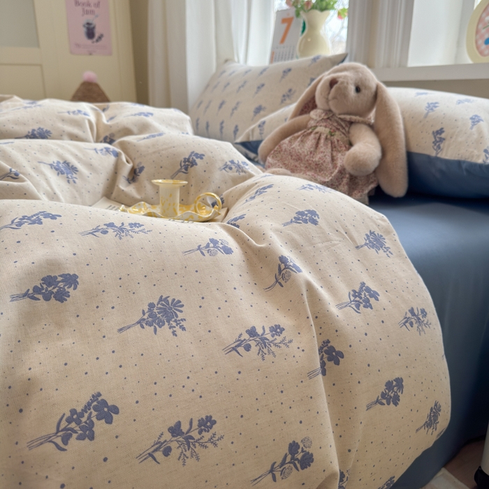 91家纺网 家纺一手货源 找家纺 如意朵 2026新款全棉棉麻印花四件套 星落