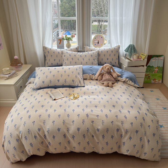 91家纺网 家纺一手货源 找家纺 如意朵 2026新款全棉棉麻印花四件套 星落