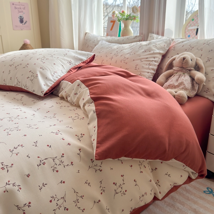 91家纺网 家纺一手货源 找家纺 如意朵 2026新款全棉棉麻印花四件套 胭枝