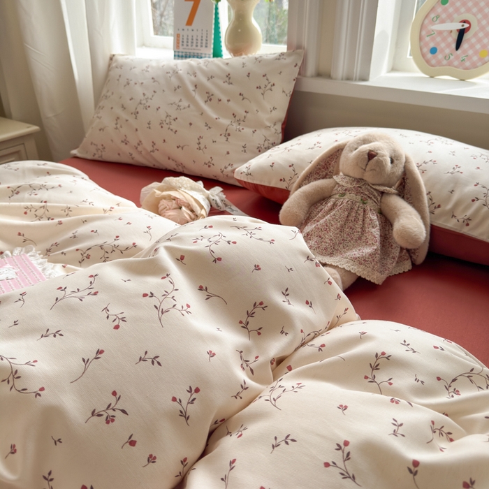 91家纺网 家纺一手货源 找家纺 如意朵 2026新款全棉棉麻印花四件套 胭枝