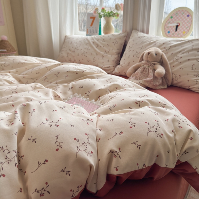 91家纺网 家纺一手货源 找家纺 如意朵 2026新款全棉棉麻印花四件套 胭枝