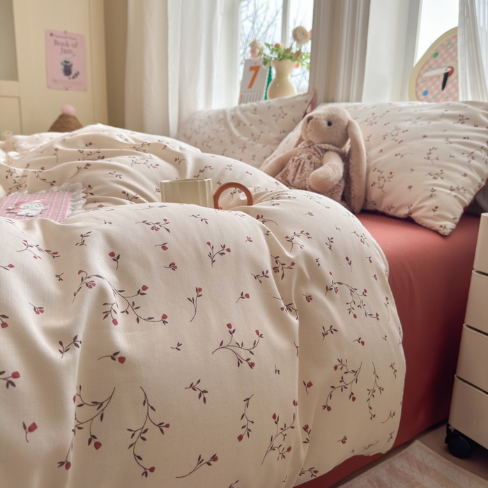 91家纺网 家纺一手货源 找家纺 如意朵 2026新款全棉棉麻印花四件套 胭枝