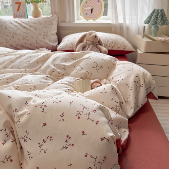 91家纺网 家纺一手货源 找家纺 如意朵 2026新款全棉棉麻印花四件套 胭枝