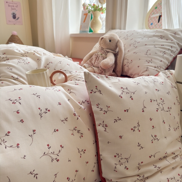 91家纺网 家纺一手货源 找家纺 如意朵 2026新款全棉棉麻印花四件套 胭枝