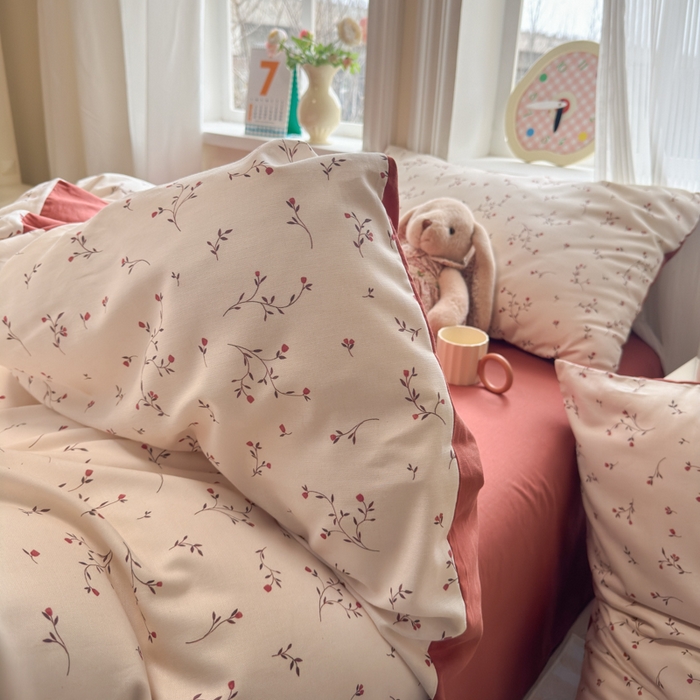 91家纺网 家纺一手货源 找家纺 如意朵 2026新款全棉棉麻印花四件套 胭枝