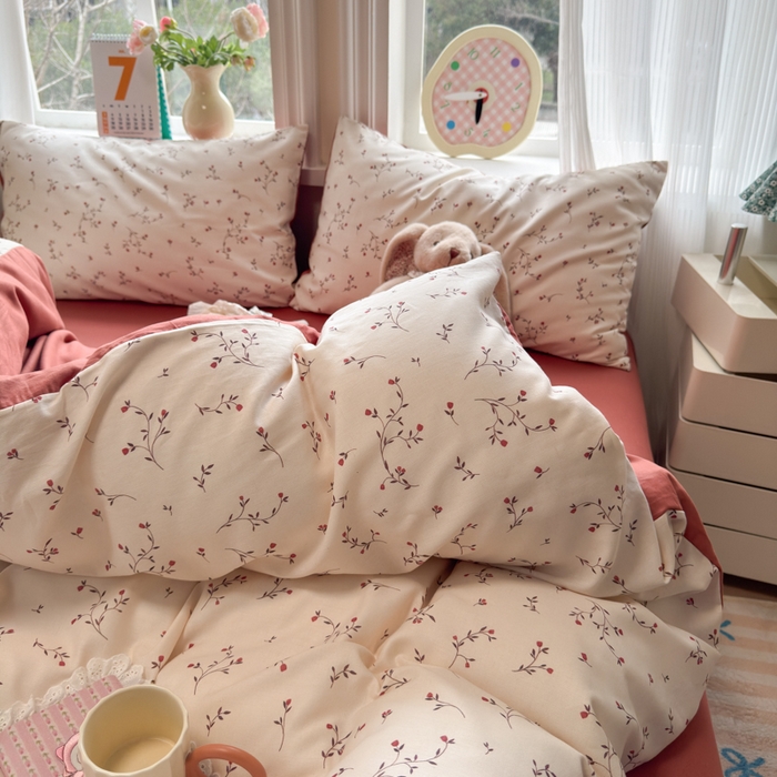 91家纺网 家纺一手货源 找家纺 如意朵 2026新款全棉棉麻印花四件套 胭枝