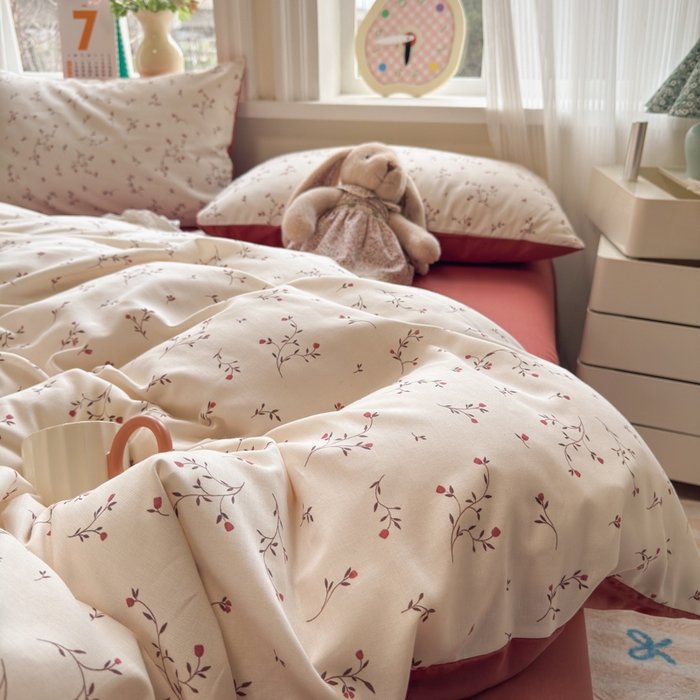 91家纺网 家纺一手货源 找家纺 如意朵 2026新款全棉棉麻印花四件套 胭枝