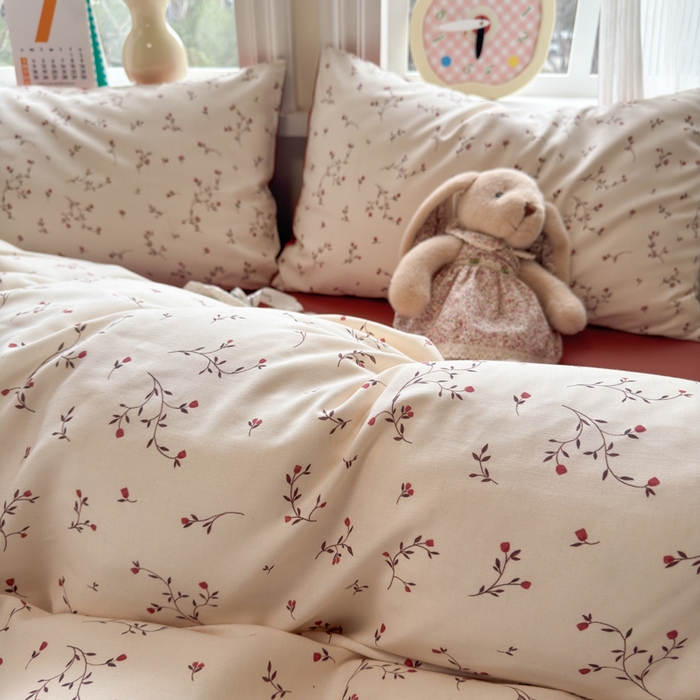 91家纺网 家纺一手货源 找家纺 如意朵 2026新款全棉棉麻印花四件套 胭枝