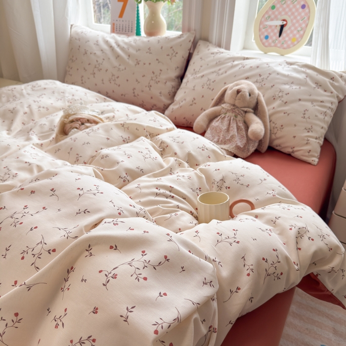 91家纺网 家纺一手货源 找家纺 如意朵 2026新款全棉棉麻印花四件套 胭枝