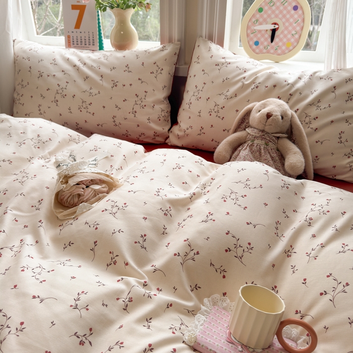 91家纺网 家纺一手货源 找家纺 如意朵 2026新款全棉棉麻印花四件套 胭枝