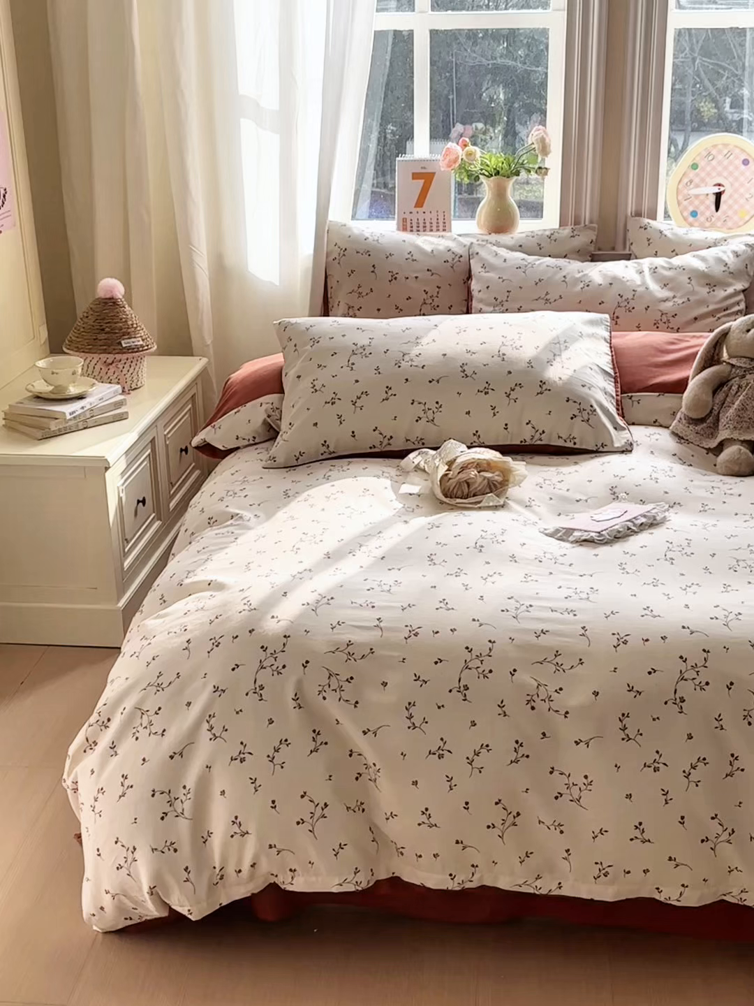 91家纺网 家纺一手货源 找家纺 如意朵 2026新款全棉棉麻印花四件套 胭枝