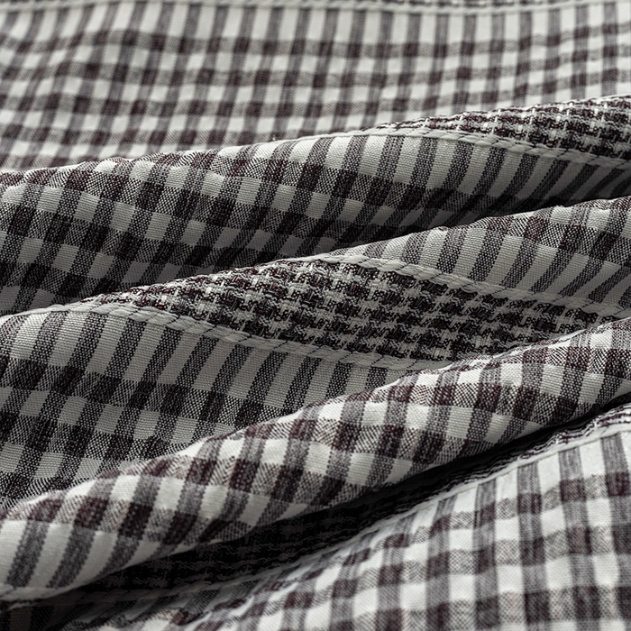 91家纺网 家纺一手货源 找家纺 恩和家纺 2026新款格子泡泡纱荷叶边四件套床单款床裙款套件 阳离子黑色