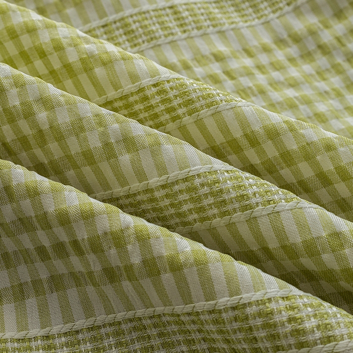 91家纺网 家纺一手货源 找家纺 恩和家纺 2026新款格子泡泡纱荷叶边四件套床单款床裙款套件 阳离子绿色