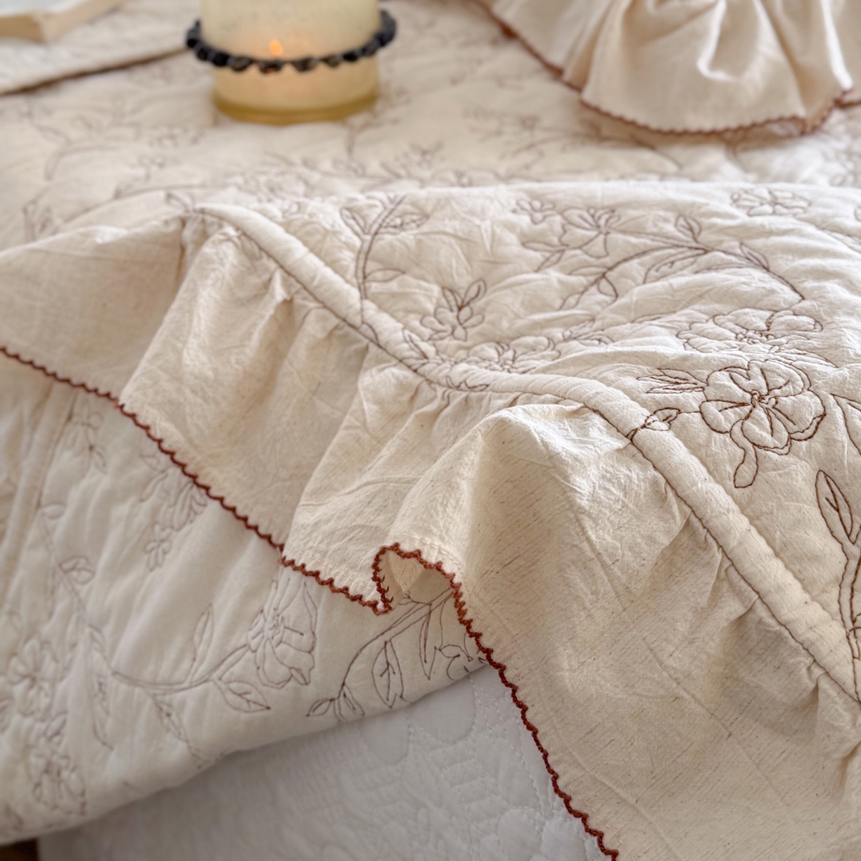 91家纺网 家纺一手货源 找家纺 琳可家居 2026新款东方美学棉麻床盖三件套四件套可搭配被套 素枝花曳