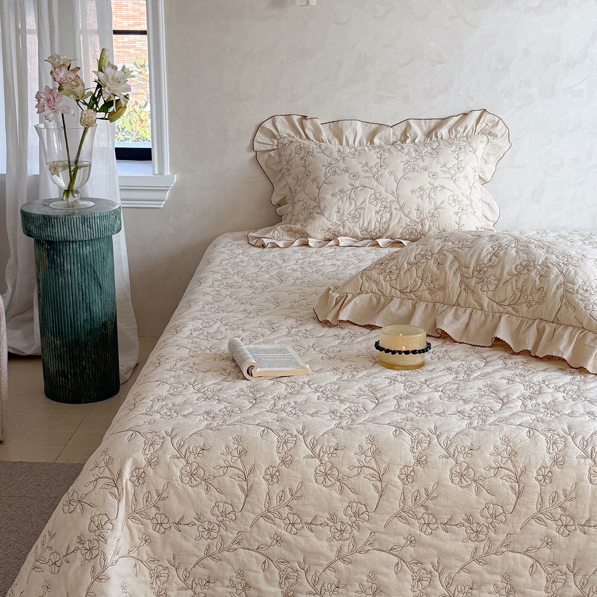 91家纺网 家纺一手货源 找家纺 琳可家居 2026新款东方美学棉麻床盖三件套四件套可搭配被套 素枝花曳