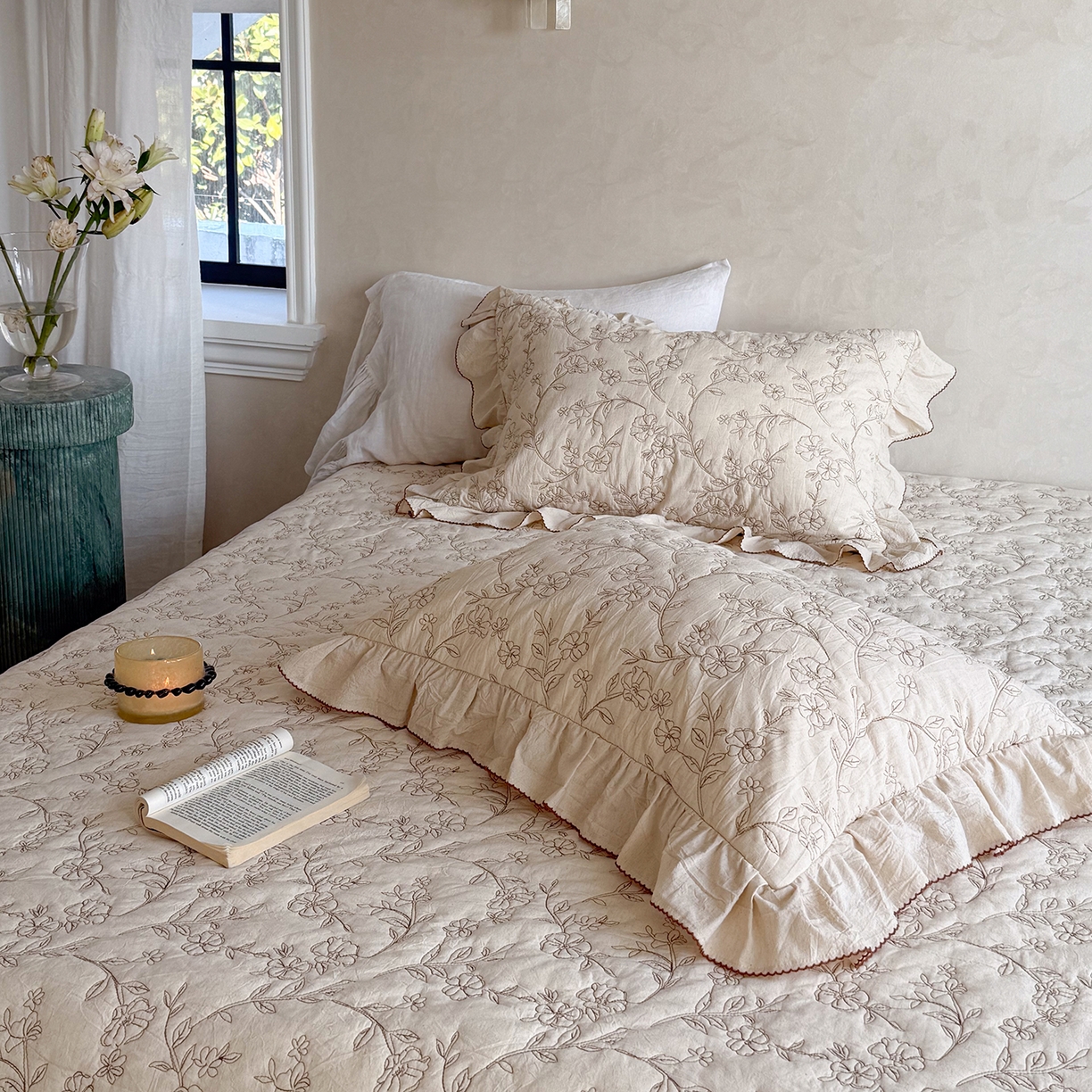 91家纺网 家纺一手货源 找家纺 琳可家居 2026新款东方美学棉麻床盖三件套四件套可搭配被套 素枝花曳