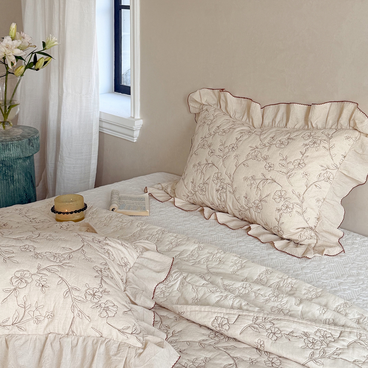 91家纺网 家纺一手货源 找家纺 琳可家居 2026新款东方美学棉麻床盖三件套四件套可搭配被套 素枝花曳