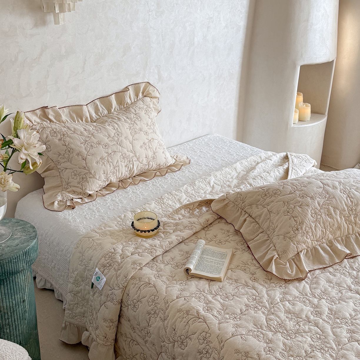 91家纺网 家纺一手货源 找家纺 琳可家居 2026新款东方美学棉麻床盖三件套四件套可搭配被套 素枝花曳