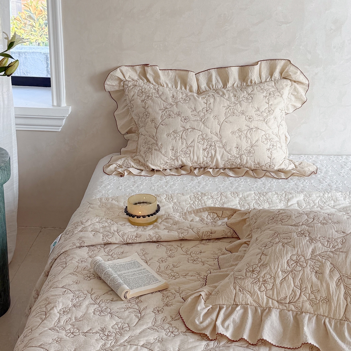 91家纺网 家纺一手货源 找家纺 琳可家居 2026新款东方美学棉麻床盖三件套四件套可搭配被套 素枝花曳