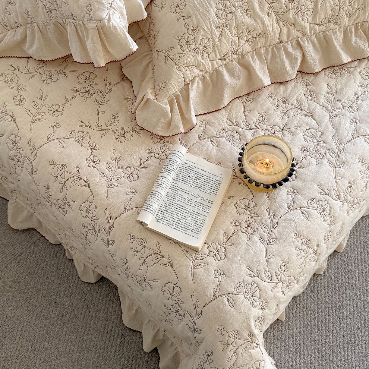 91家纺网 家纺一手货源 找家纺 琳可家居 2026新款东方美学棉麻床盖三件套四件套可搭配被套 素枝花曳