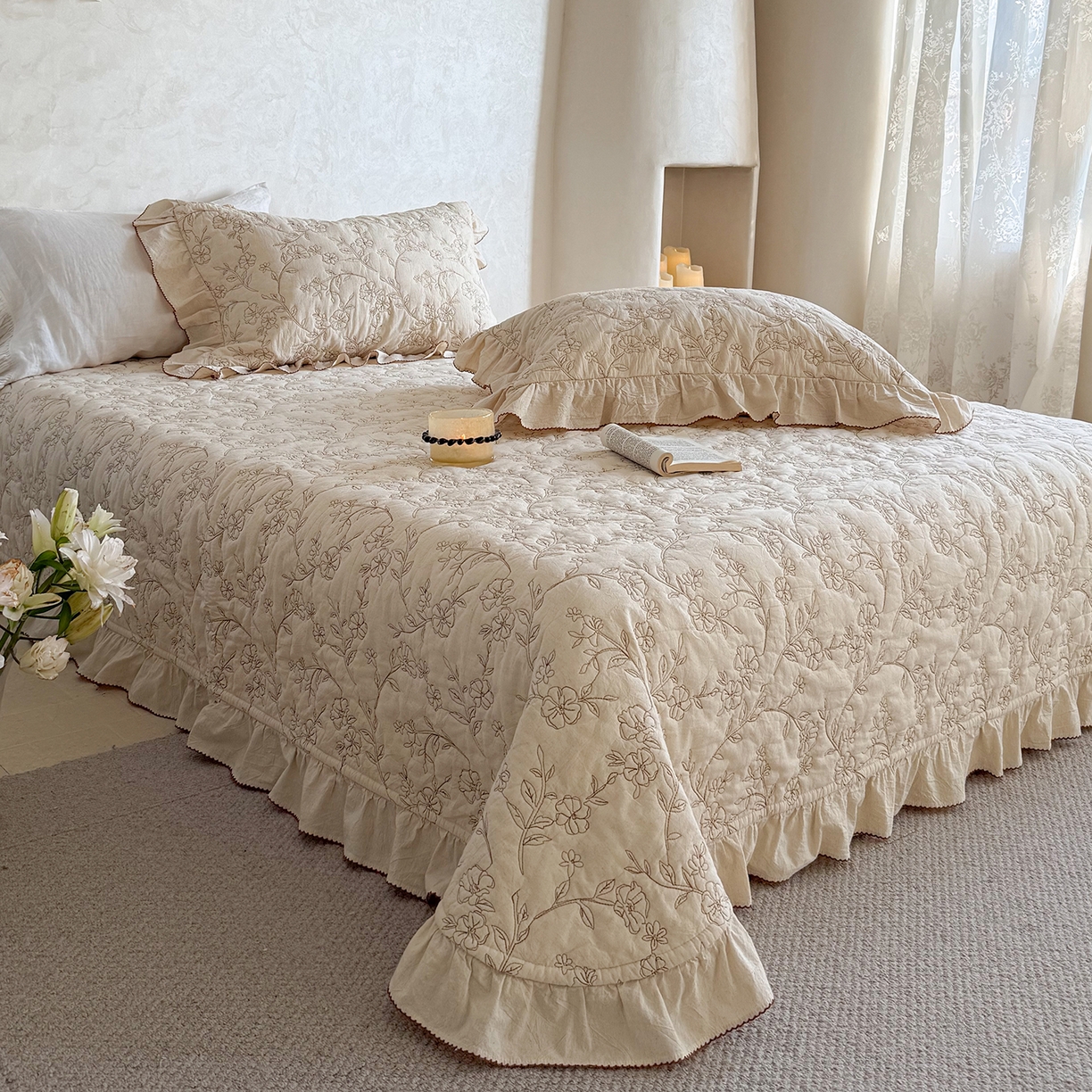 91家纺网 家纺一手货源 找家纺 琳可家居 2026新款东方美学棉麻床盖三件套四件套可搭配被套 素枝花曳