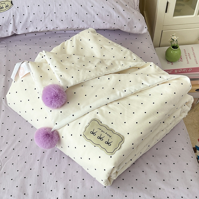 91家纺网 家纺一手货源 找家纺 （总）桃心家居 2026新款A类ins云柔水洗棉织标蝴蝶结毛球少女大豆单夏被夏被四件套系列