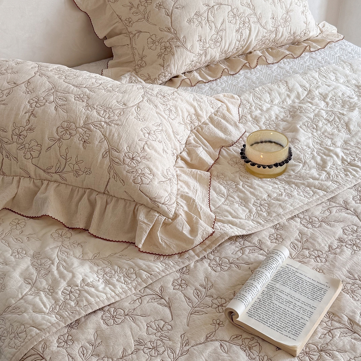 91家纺网 家纺一手货源 找家纺 琳可家居 2026新款东方美学棉麻床盖三件套四件套可搭配被套 素枝花曳