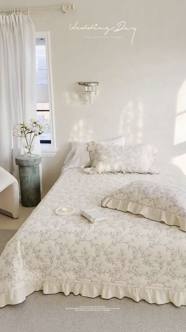 91家纺网 家纺一手货源 找家纺 琳可家居 2026新款东方美学棉麻床盖三件套四件套可搭配被套 浅絮花颜