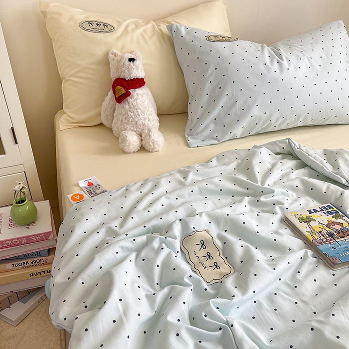 91家纺网 家纺一手货源 找家纺 桃心家居 2026新款A类ins云柔水洗棉织标蝴蝶结毛球少女大豆单夏被夏被四件套系列 水洗棉毛球-夏被薄荷布丁