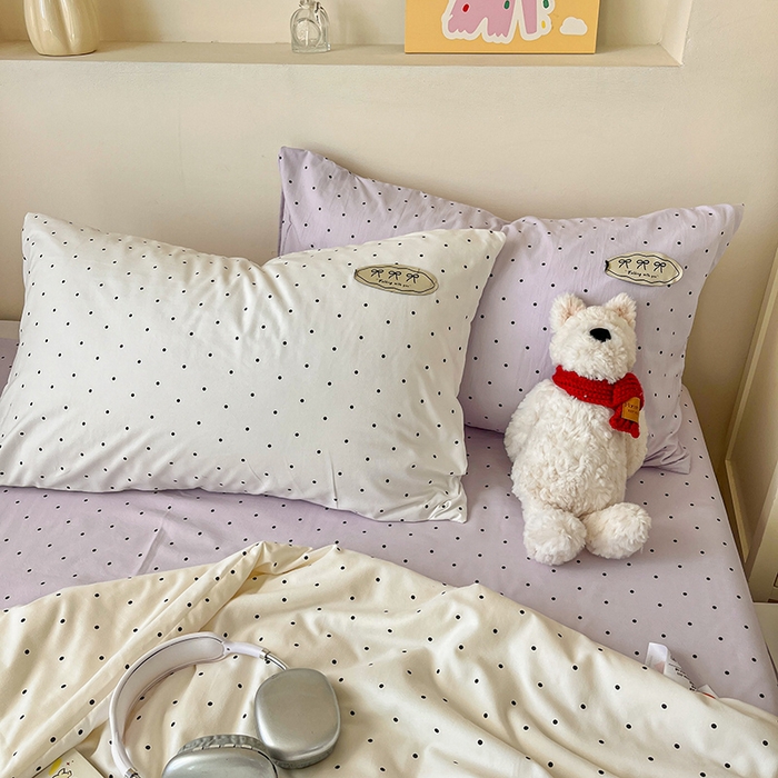 91家纺网 家纺一手货源 找家纺 桃心家居 2026新款A类ins云柔水洗棉织标蝴蝶结毛球少女大豆单夏被夏被四件套系列 水洗棉毛球-夏被芋泥波点