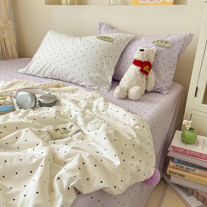 91家纺网 家纺一手货源 找家纺 桃心家居 2026新款A类ins云柔水洗棉织标蝴蝶结毛球少女大豆单夏被夏被四件套系列 水洗棉毛球-夏被芋泥波点