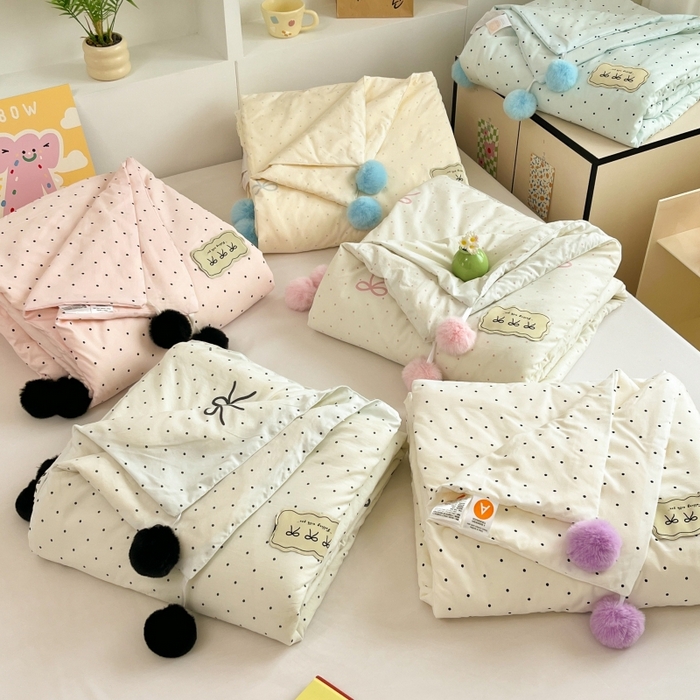 桃心家居 2026新款A类ins云柔水洗棉织标蝴蝶结毛球少女大豆单夏被夏被四件套系列 组合图