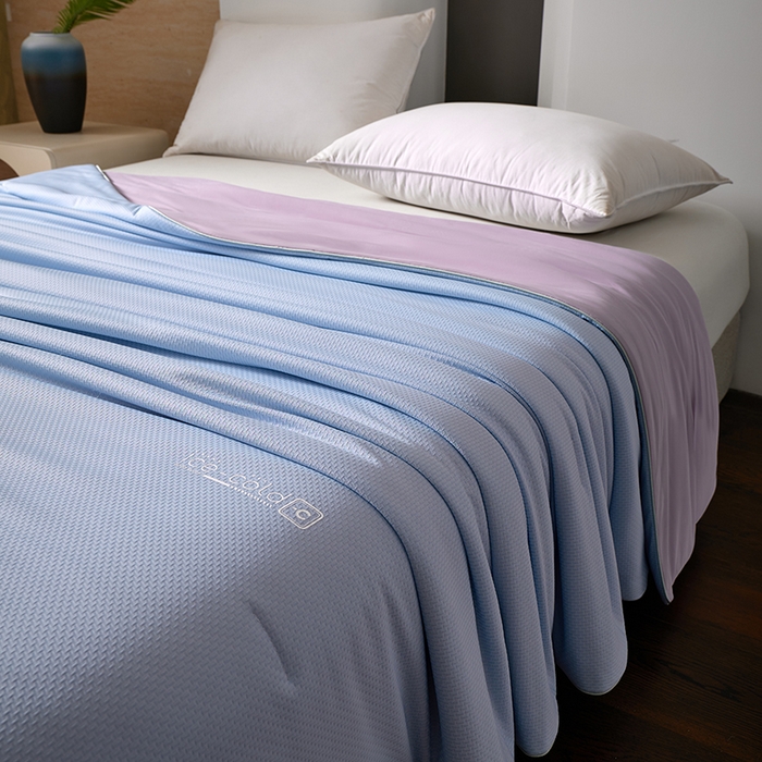 91家纺网 家纺一手货源 找家纺 鸣升家纺 2026新款氨纶提花凉感丝夏被西瓜被空调被冰淇淋夏凉被空调被 冰感-浅蓝