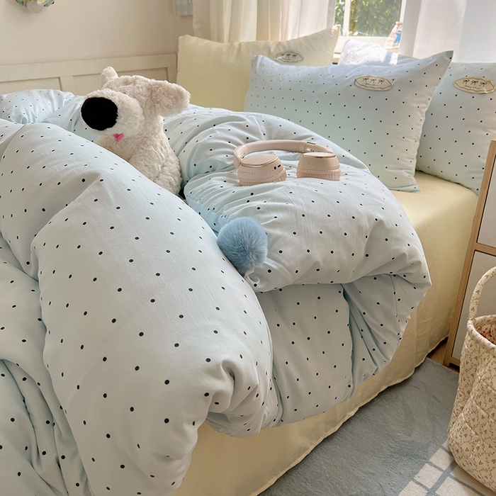 91家纺网 家纺一手货源 找家纺 （总）桃心家居 2026新款A类ins云柔水洗棉织标混搭蝴蝶结毛球少女奶呼呼仙气四件套