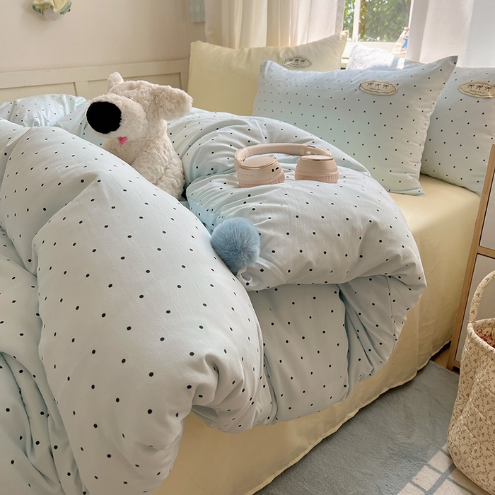 91家纺网 家纺一手货源 找家纺 （总）桃心家居 2026新款A类ins云柔水洗棉织标混搭蝴蝶结毛球少女奶呼呼仙气四件套