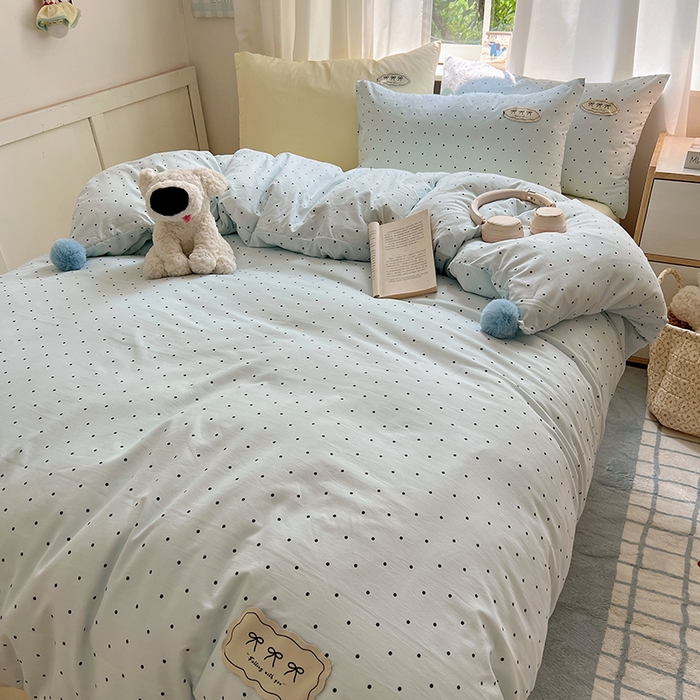 91家纺网 家纺一手货源 找家纺 （总）桃心家居 2026新款A类ins云柔水洗棉织标混搭蝴蝶结毛球少女奶呼呼仙气四件套