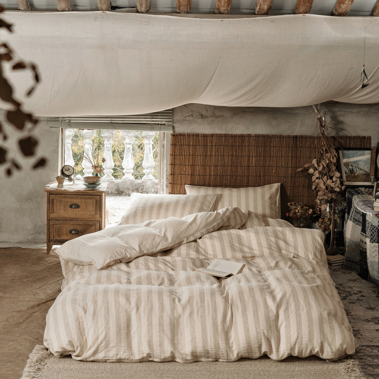 91家纺网 家纺一手货源 找家纺 壹和 2026新款A类色织提花棉麻四件套 秘境