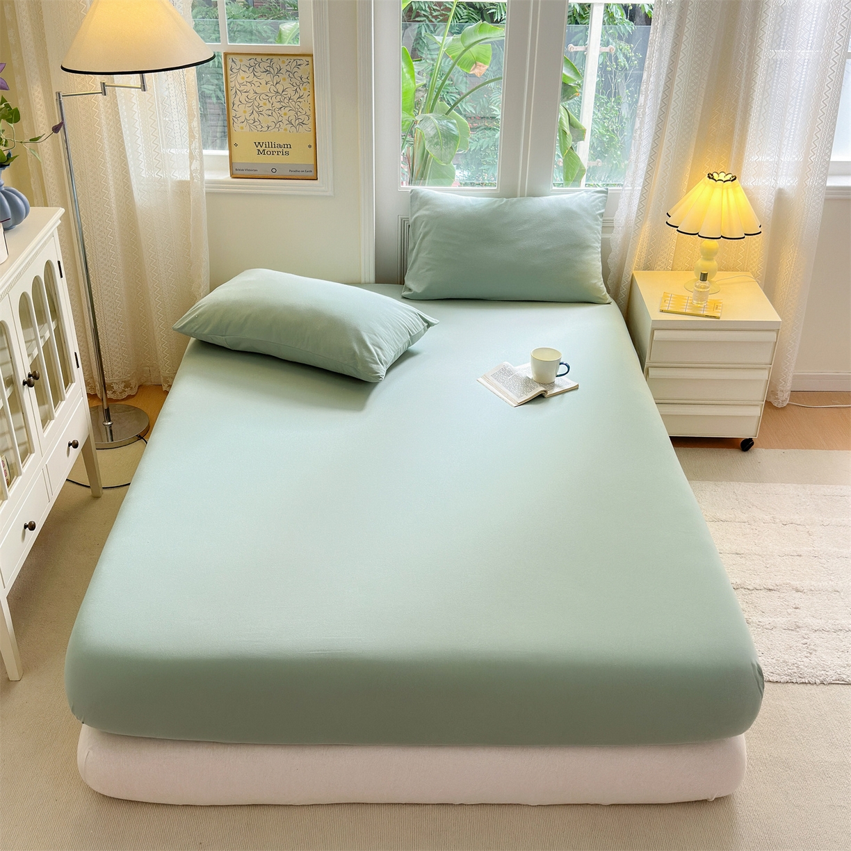 91家纺网 家纺一手货源 找家纺 舒居家纺 2026新款全棉针织棉床笠 果绿