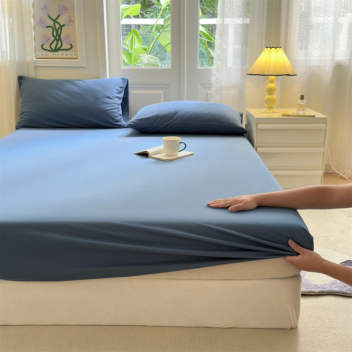 舒居家纺 2026新款全棉针织棉床笠 湖蓝