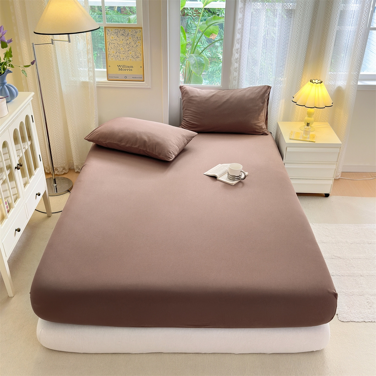 91家纺网 家纺一手货源 找家纺 舒居家纺 2026新款全棉针织棉床笠 咖