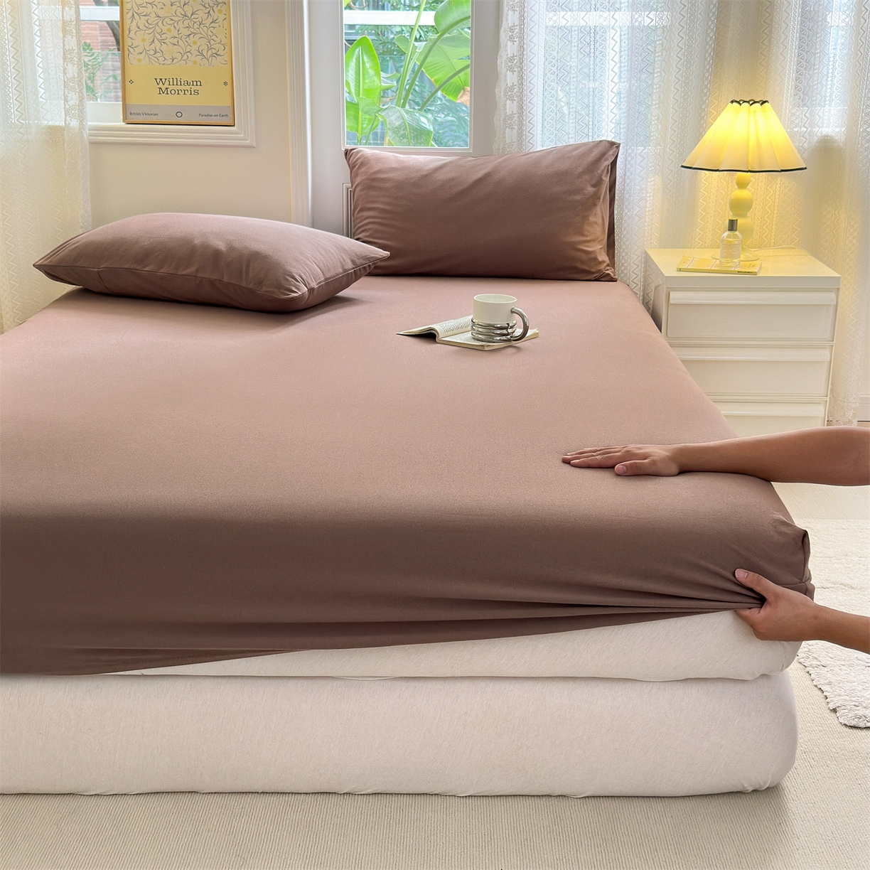 舒居家纺 2026新款全棉针织棉床笠 咖