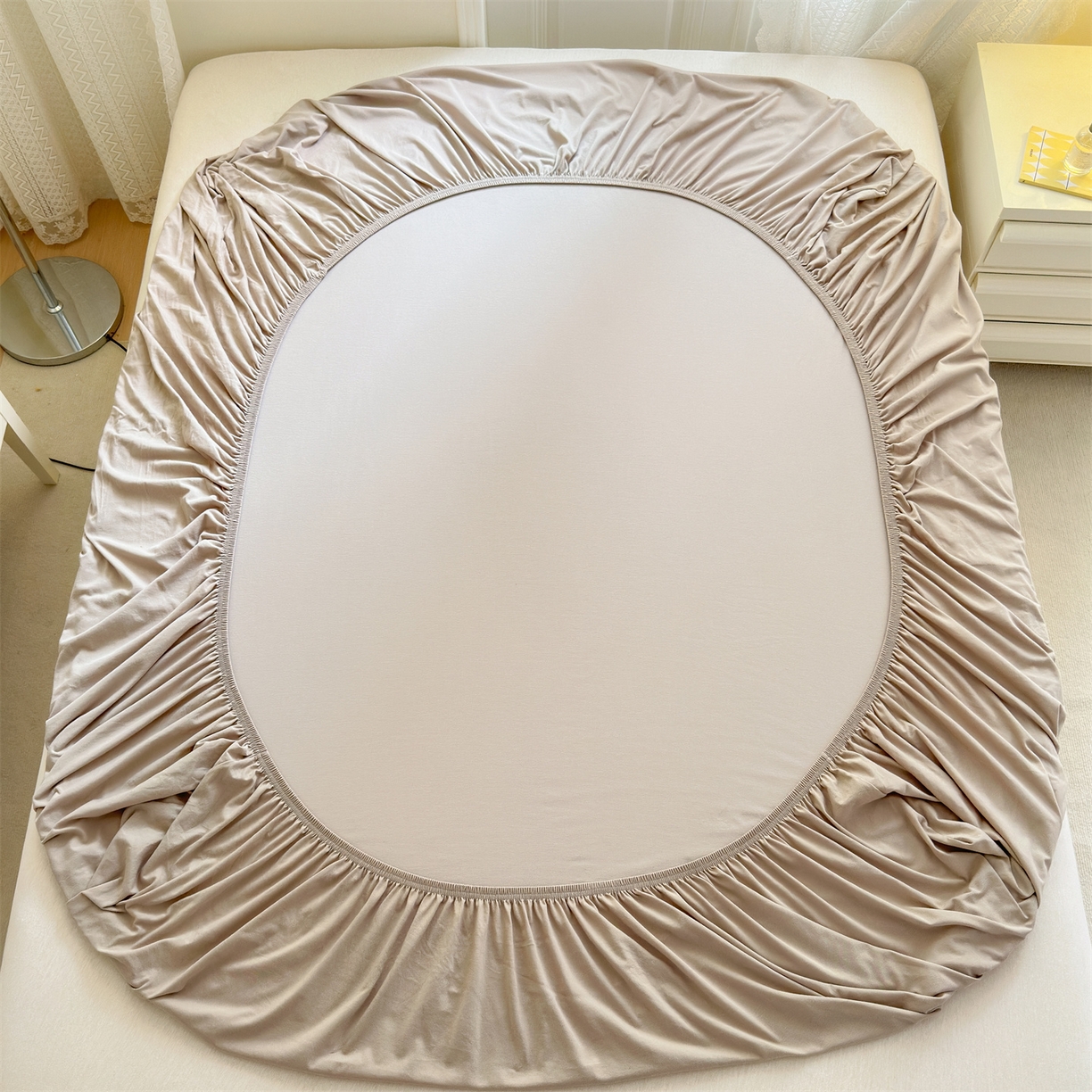 91家纺网 家纺一手货源 找家纺 舒居家纺 2026新款全棉针织棉床笠 米驼