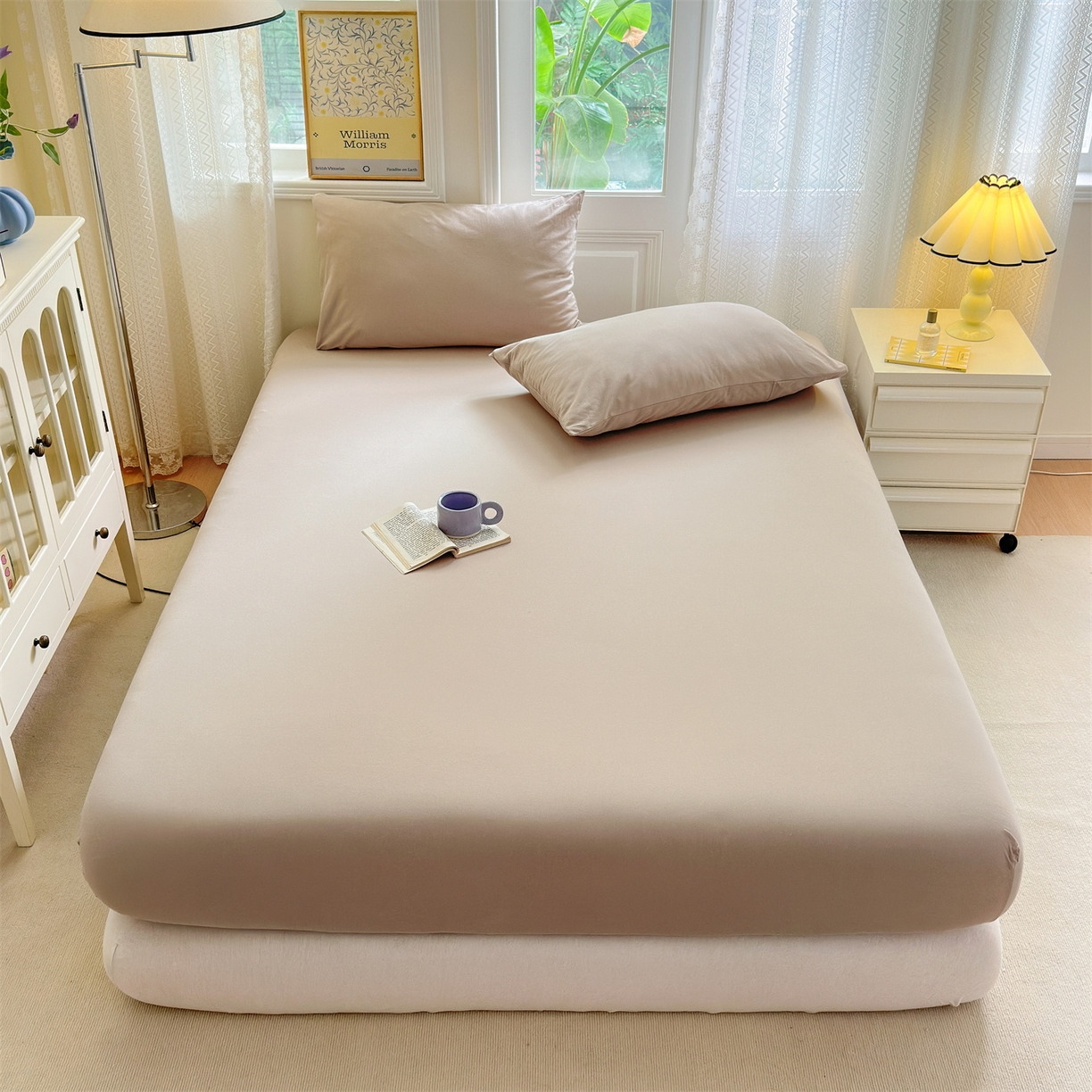 91家纺网 家纺一手货源 找家纺 舒居家纺 2026新款全棉针织棉床笠 米驼