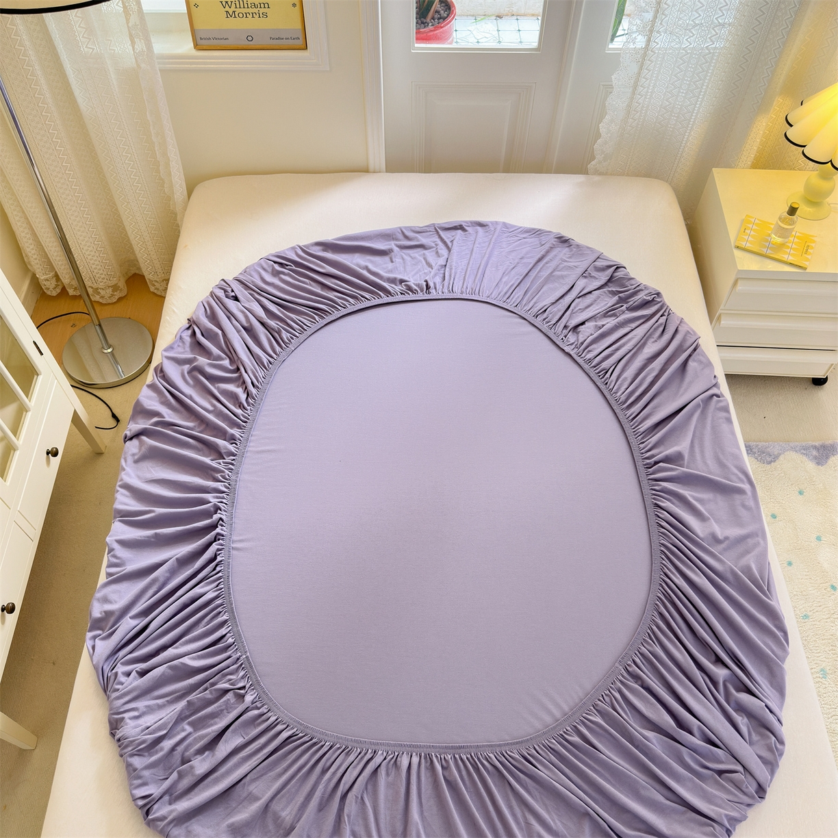 91家纺网 家纺一手货源 找家纺 舒居家纺 2026新款全棉针织棉床笠 雅紫