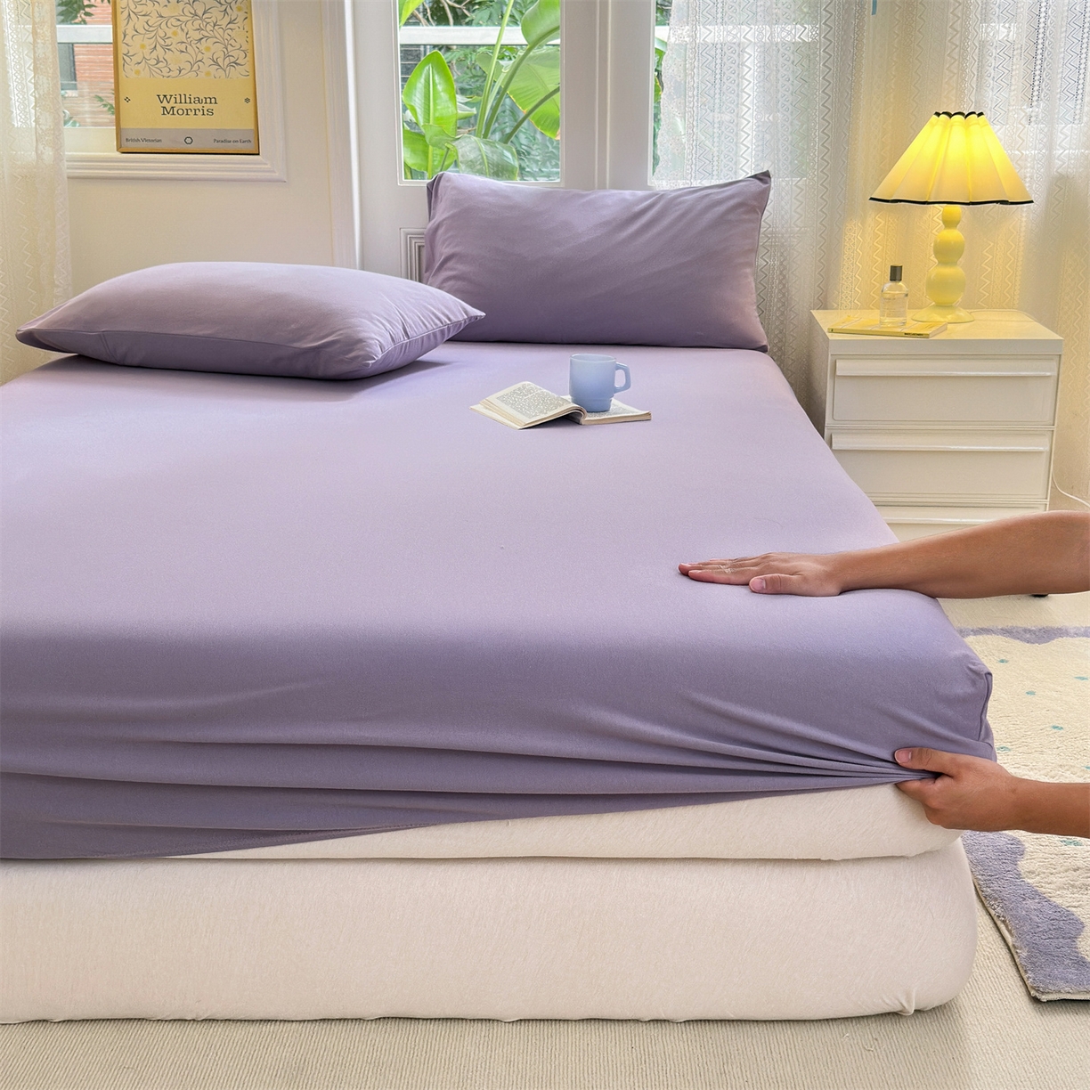 舒居家纺 2026新款全棉针织棉床笠 雅紫