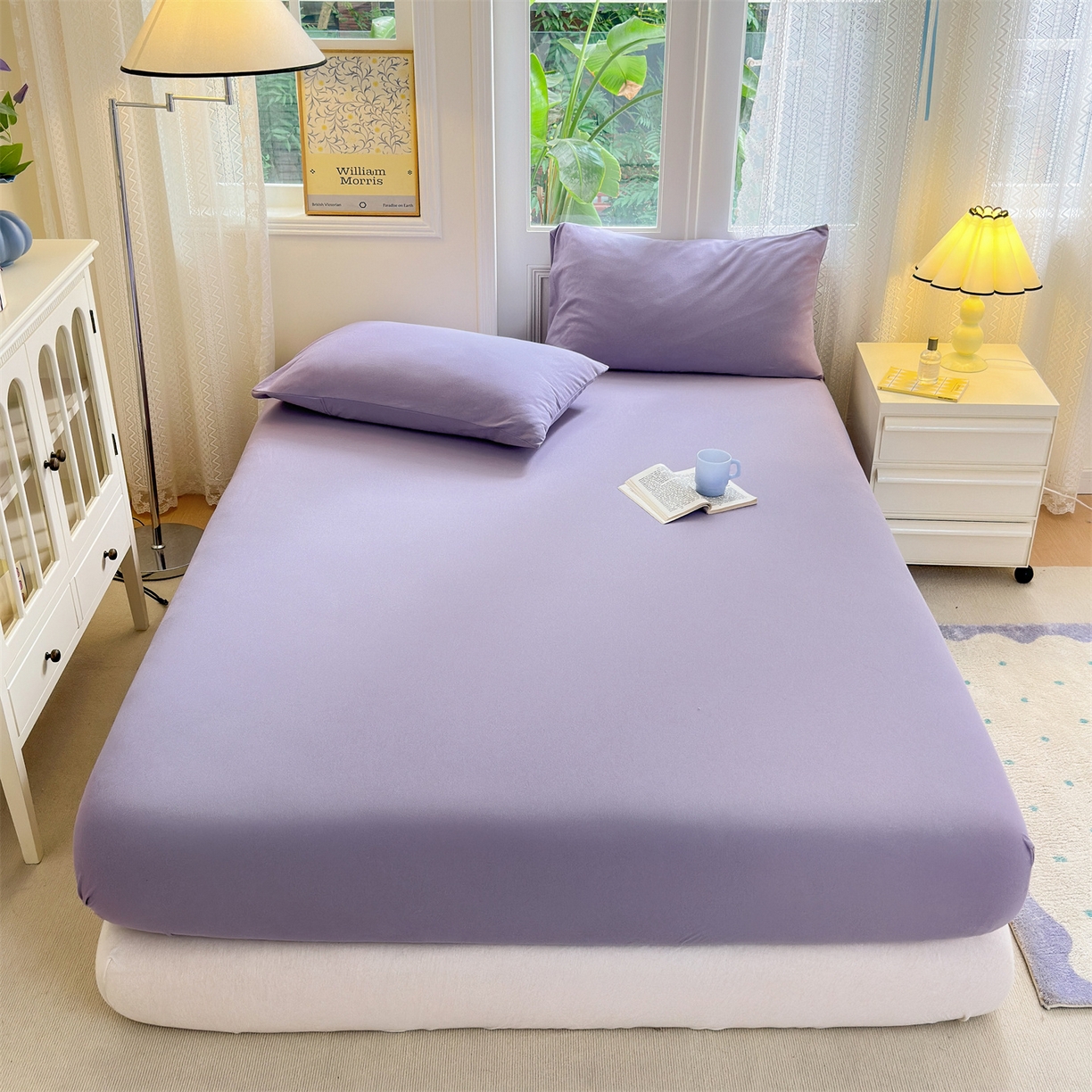 91家纺网 家纺一手货源 找家纺 舒居家纺 2026新款全棉针织棉床笠 雅紫