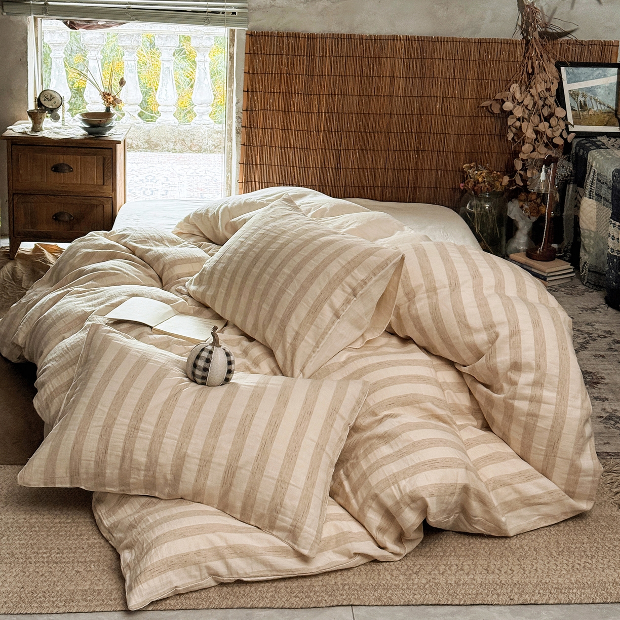 91家纺网 家纺一手货源 找家纺 壹和 2026新款A类色织提花棉麻四件套 秘境